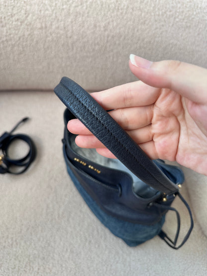 Miu Miu Leather Denim Drawstring Shoulder Bag