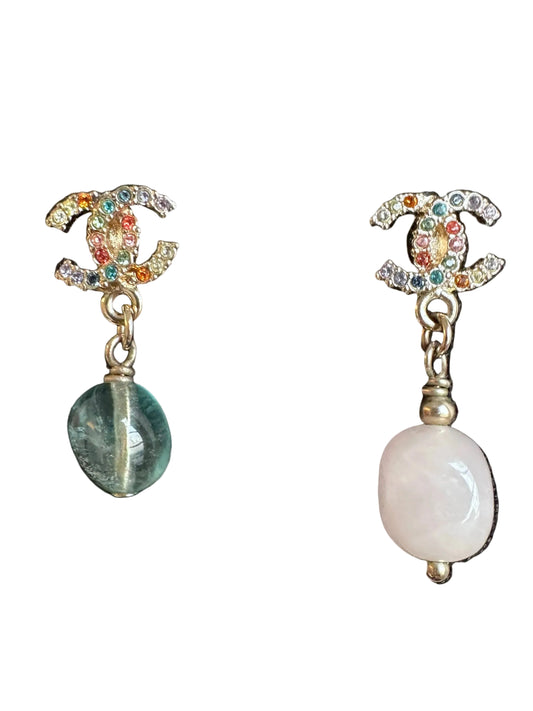 Rare Chanel Rainbow Crystal CC Drop Dangling Earrings