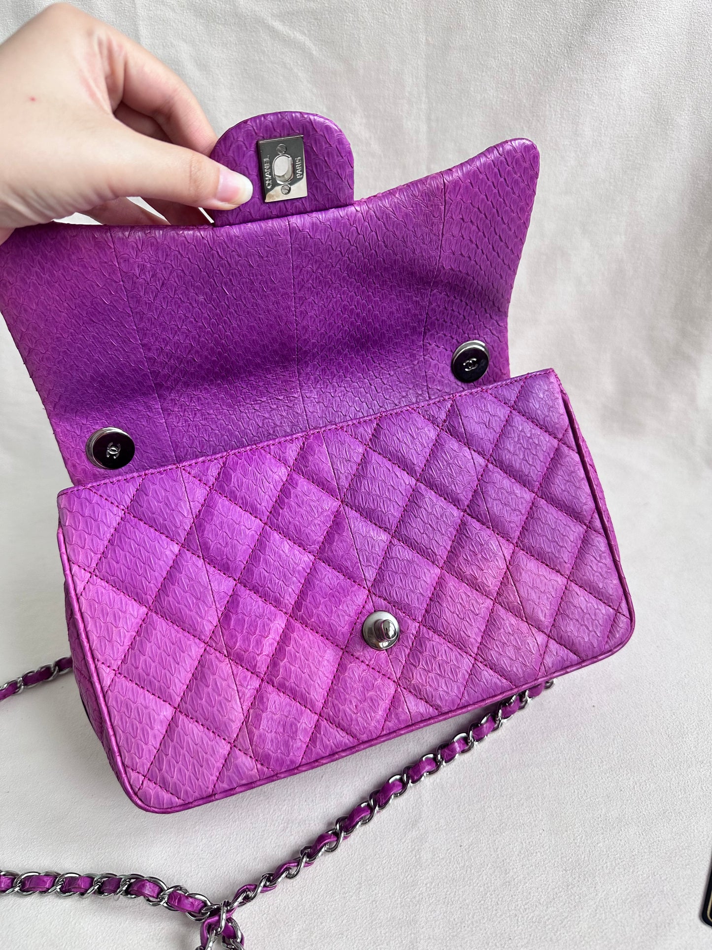 Rare Chanel Jumbo Purple Python Easy Carry Flap Bag