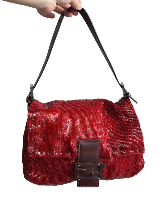 Fendi Red Beaded Sequin Mamma Baguette Archive