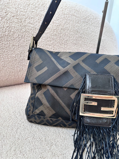 Archive Fendi Maxi Tobacco Zucca Fringe Baguette