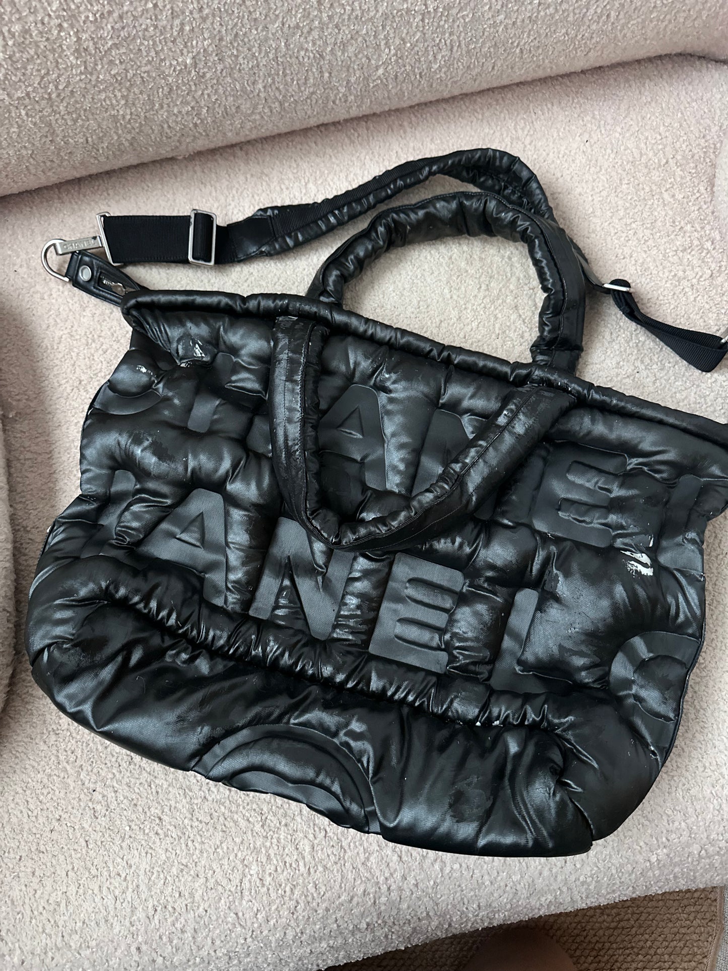 Chanel Large Two-Way Cocoon Bowling Travel Bag Black