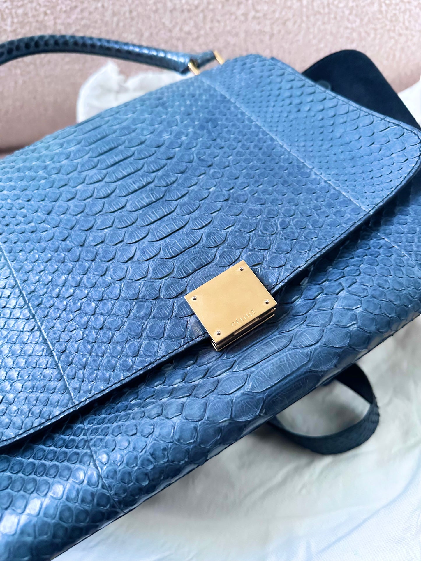 Celine Navy Python Trapeze Bag