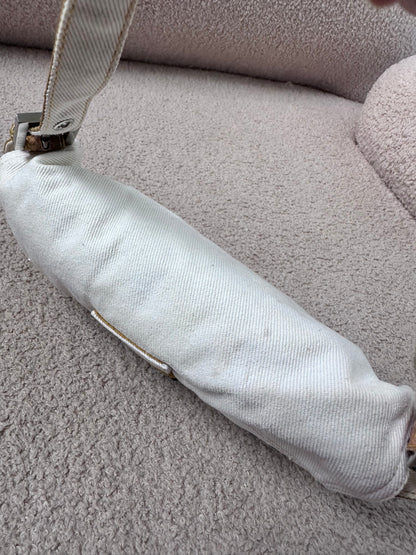 Fendi Yellow Python Trim White Canvas Baguette