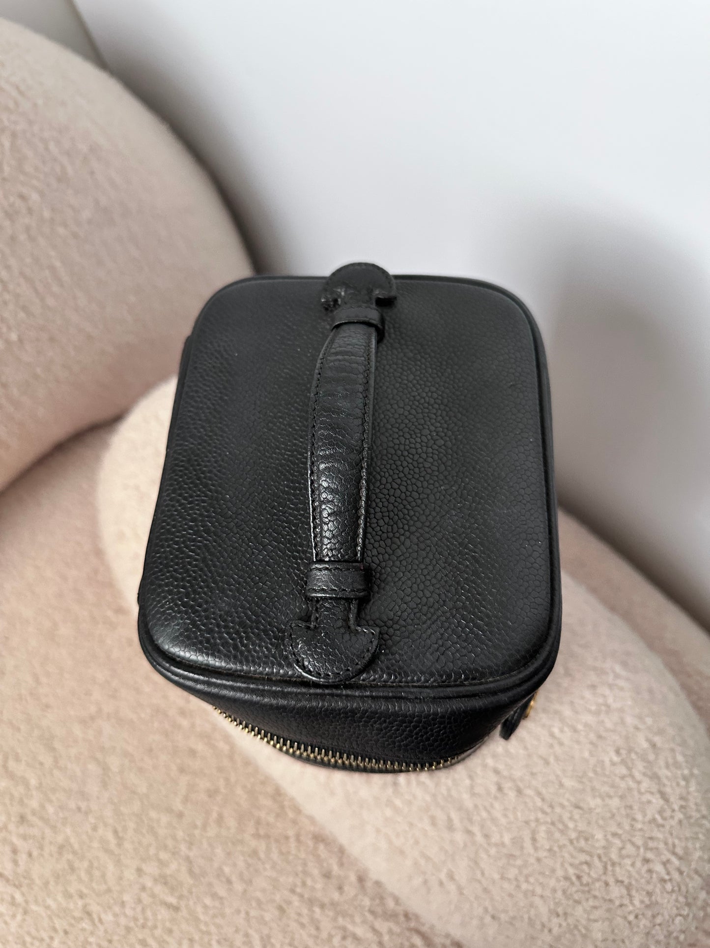 Chanel Vintage Caviar Vanity Top Handle Bag Black