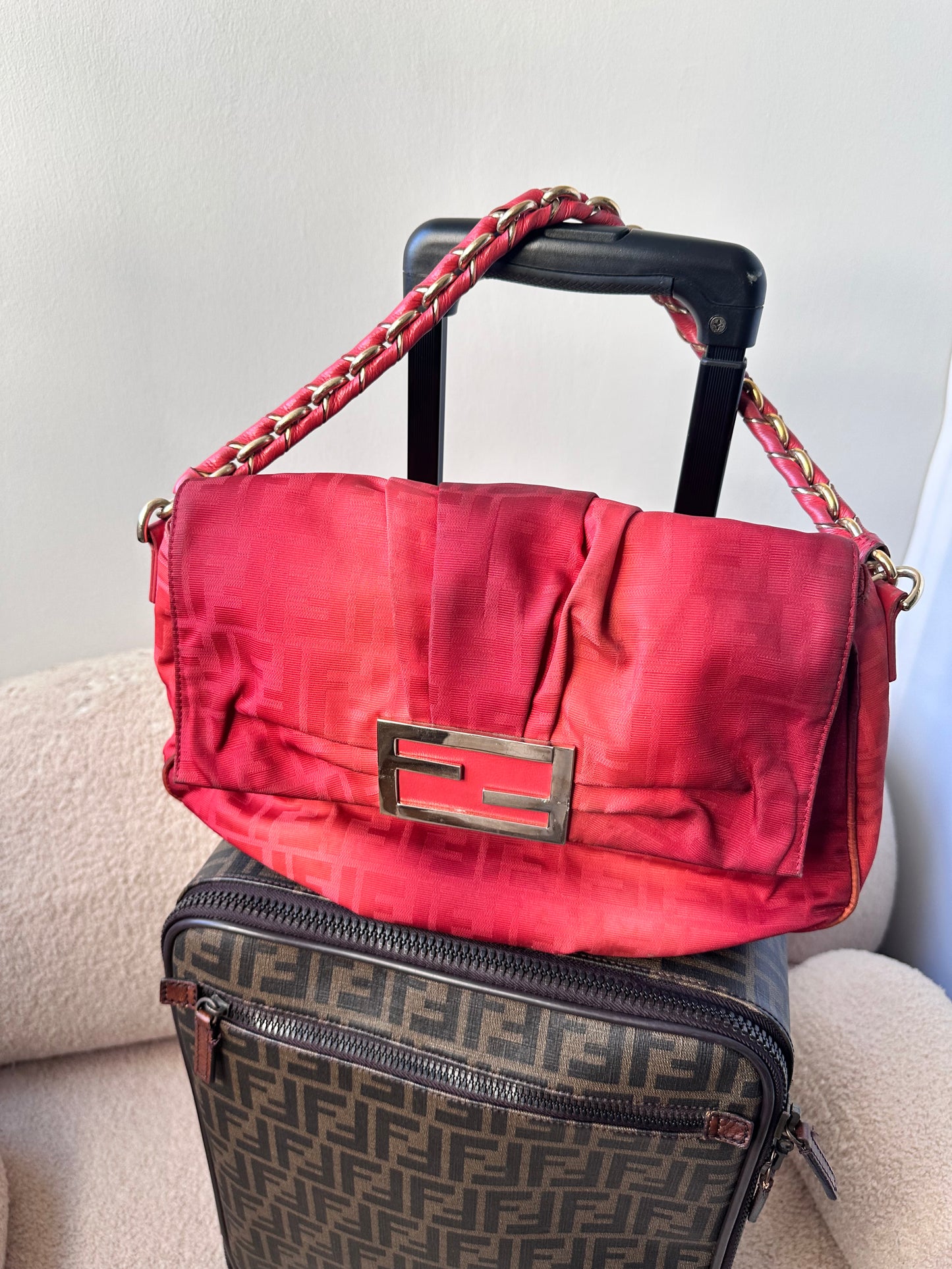 Fendi Mamma Baguette Red Fabric / Gold FF Hardware