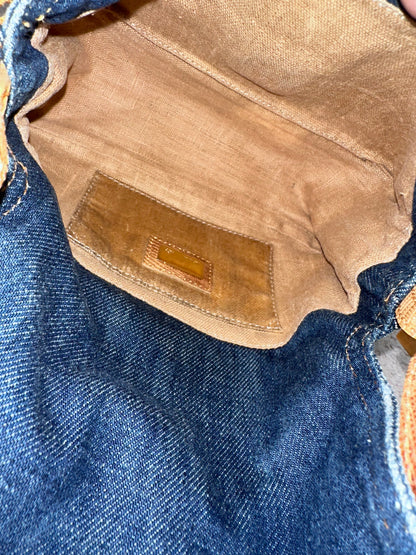 Fendi Vintage Blue Denim Lizard Trim Baguette