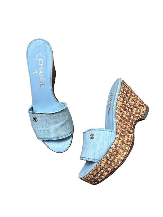Chanel Vintage Denim Mules Platform Heels