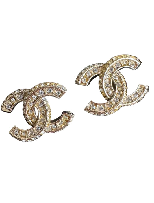 Chanel Large CC Gold Crystal Earrings