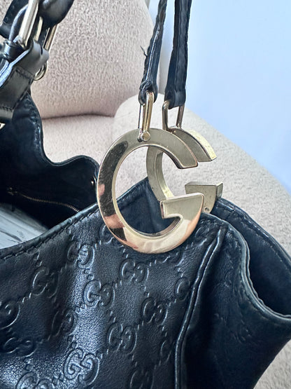 Gucci Guccissima Charlotte Large Hobo Bag with Black / Gold Tone GG Logo