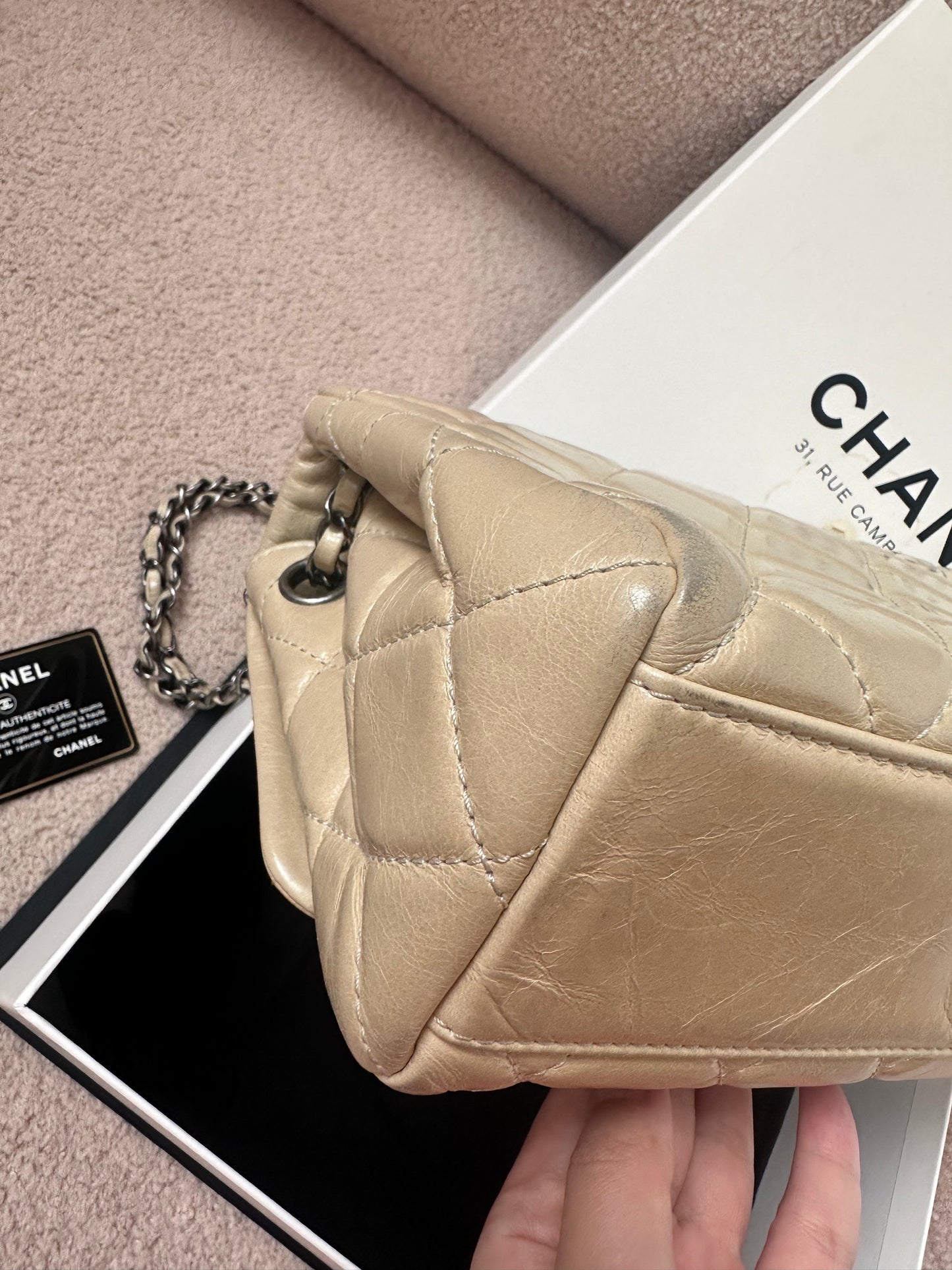 Chanel Large Classic Flap Bag Beige Calfskin