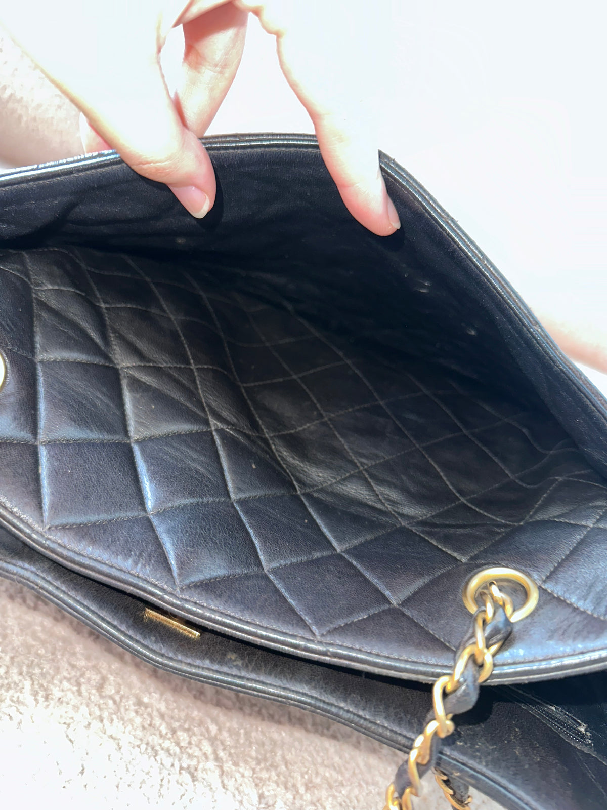 Chanel Black Vintage Quilted Chain Tote Bag 24K Gold Hardware