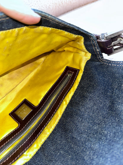 Fendi Floral Embroidered Denim Baguette
