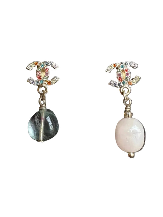 Rare Chanel Rainbow Crystal CC Drop Dangling Earrings