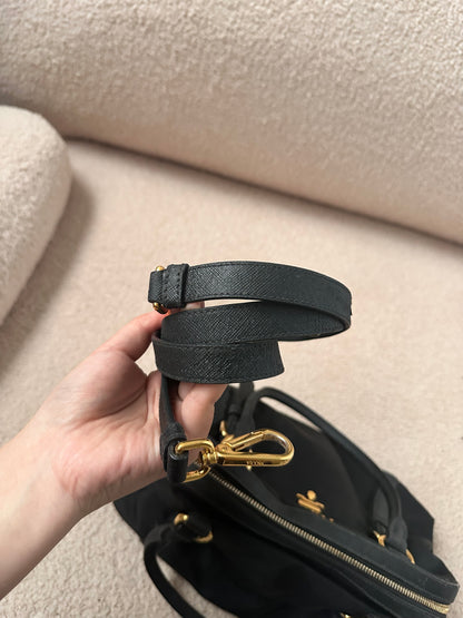 Prada Black Tessuto Leather Trim Top Handle Bag with Strap