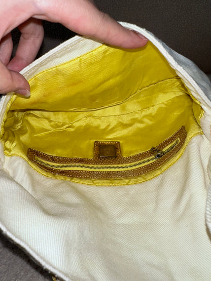 Fendi Yellow Python Trim White Canvas Baguette