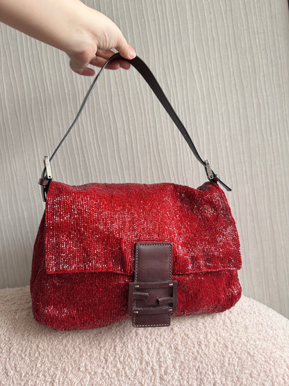 Fendi Red Beaded Sequin Mamma Baguette Archive