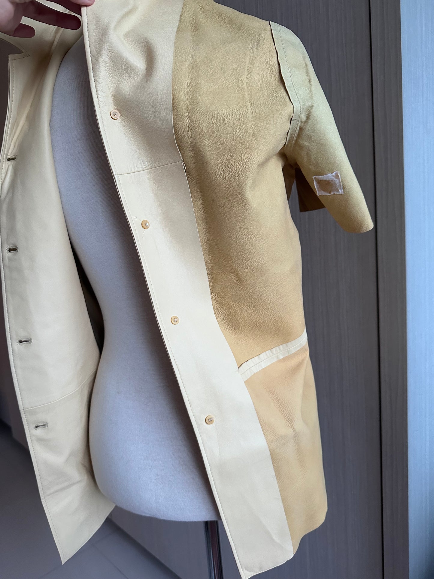 Prada 100% Leather Short Sleeve Collar Shirt Top