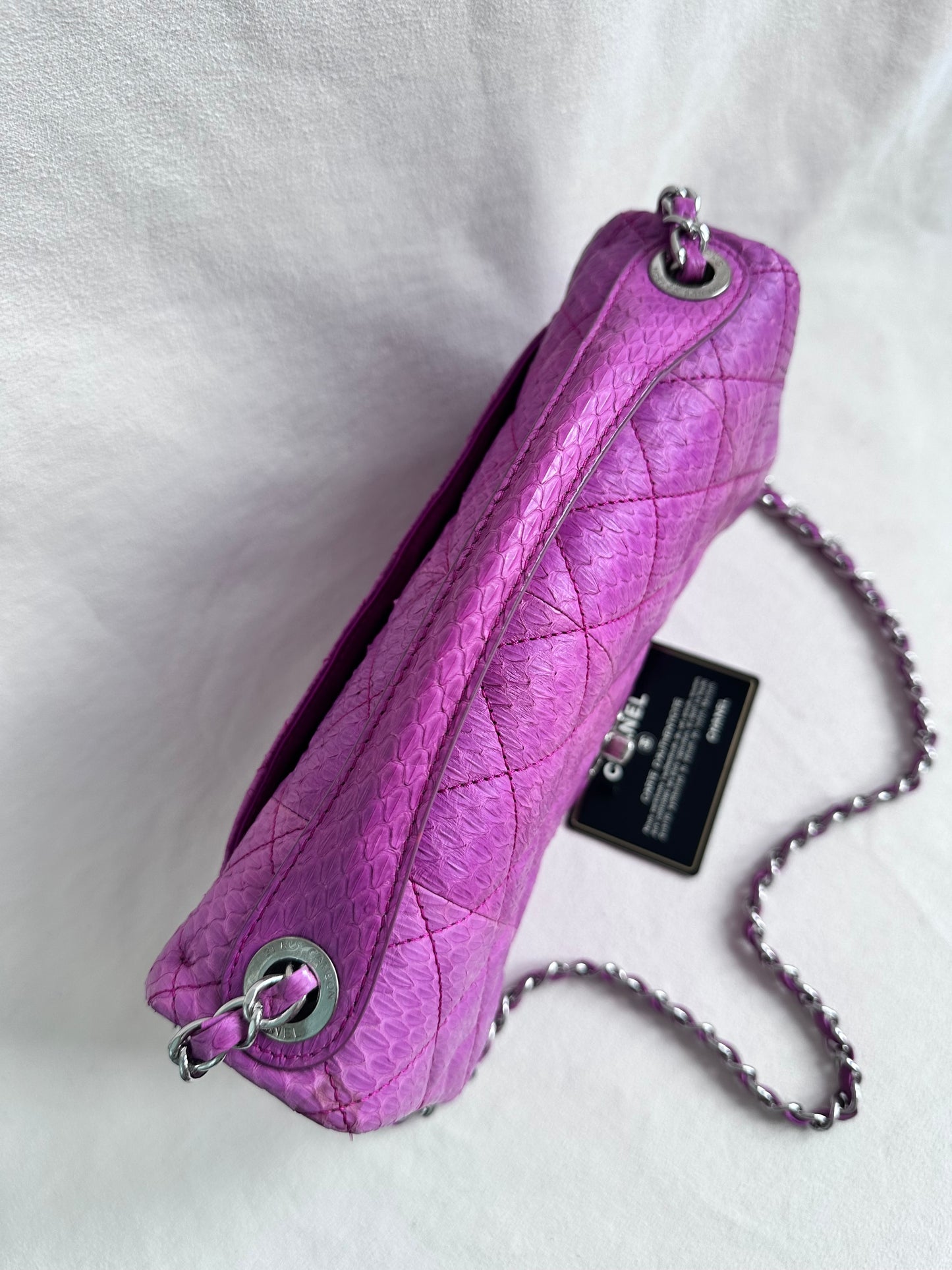 Rare Chanel Jumbo Purple Python Easy Carry Flap Bag
