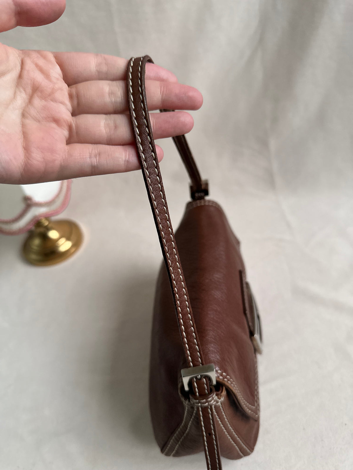 Fendi Brown Leather Small Baguette Bag