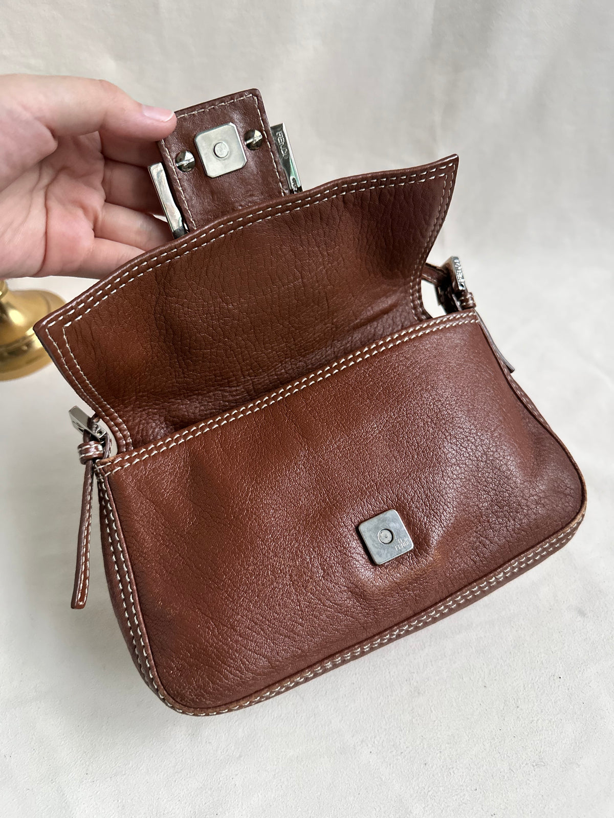 Fendi Brown Leather Small Baguette Bag