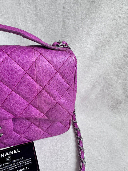 Rare Chanel Jumbo Purple Python Easy Carry Flap Bag