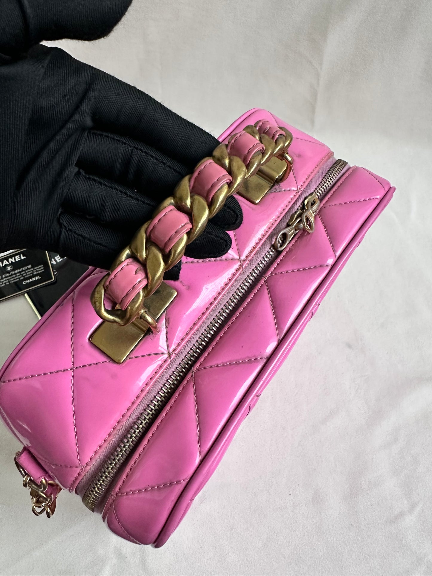 Rare Chanel 1995 Barbie Pink Medium Vanity Two Way Bag with Chain