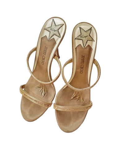 Jimmy Choo Archive Gold Fringe Tassels Mules Heels