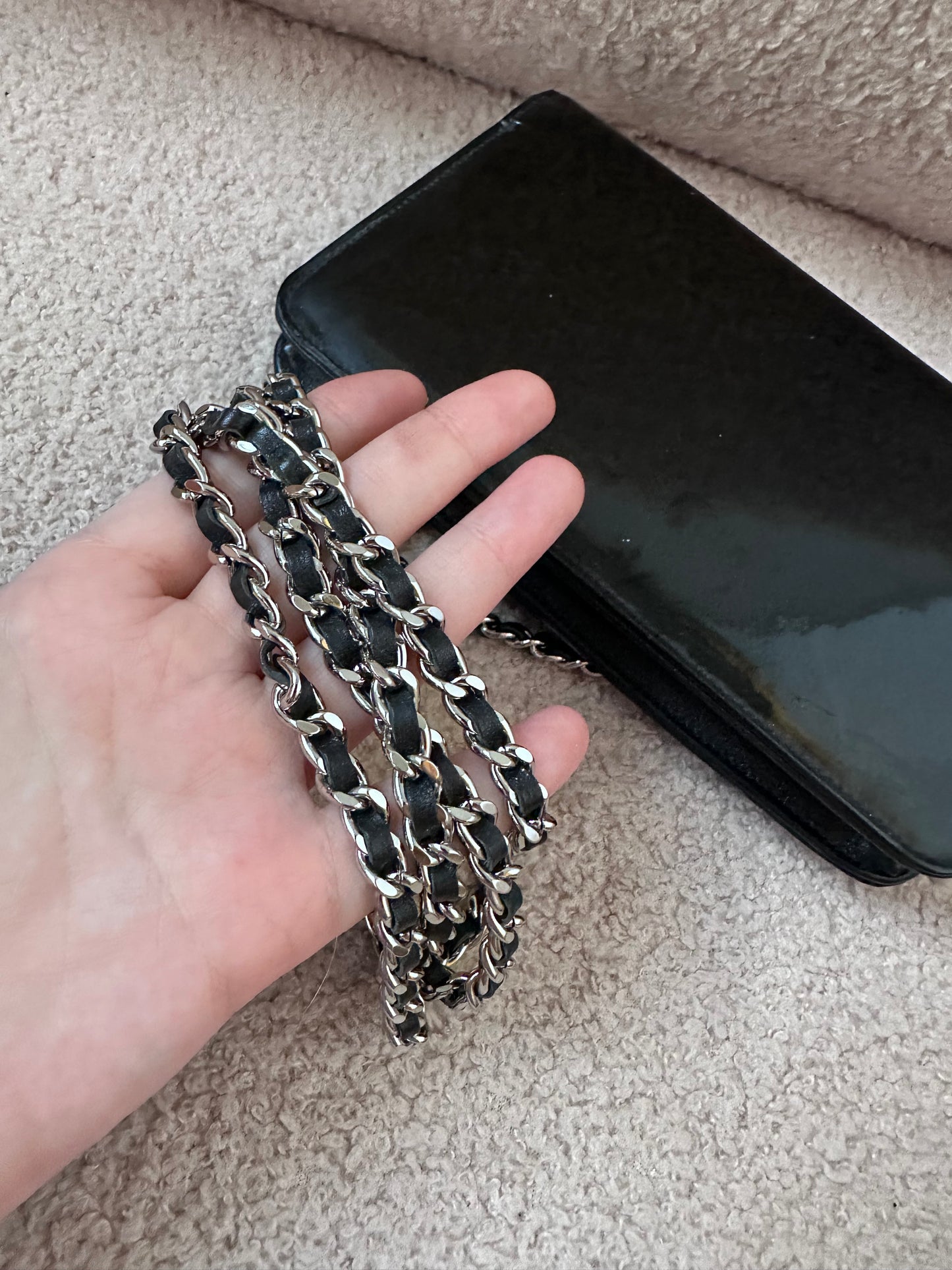 Chanel Vintage Wallet On Chain Bag - Black Patent