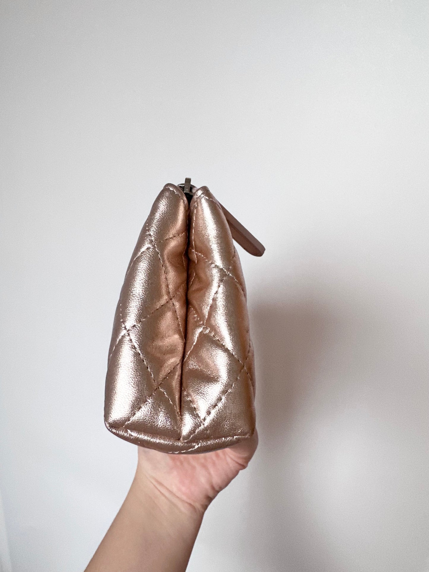 Chanel Quilted O Case Metallic Pink Rose Gold Zip Pouch