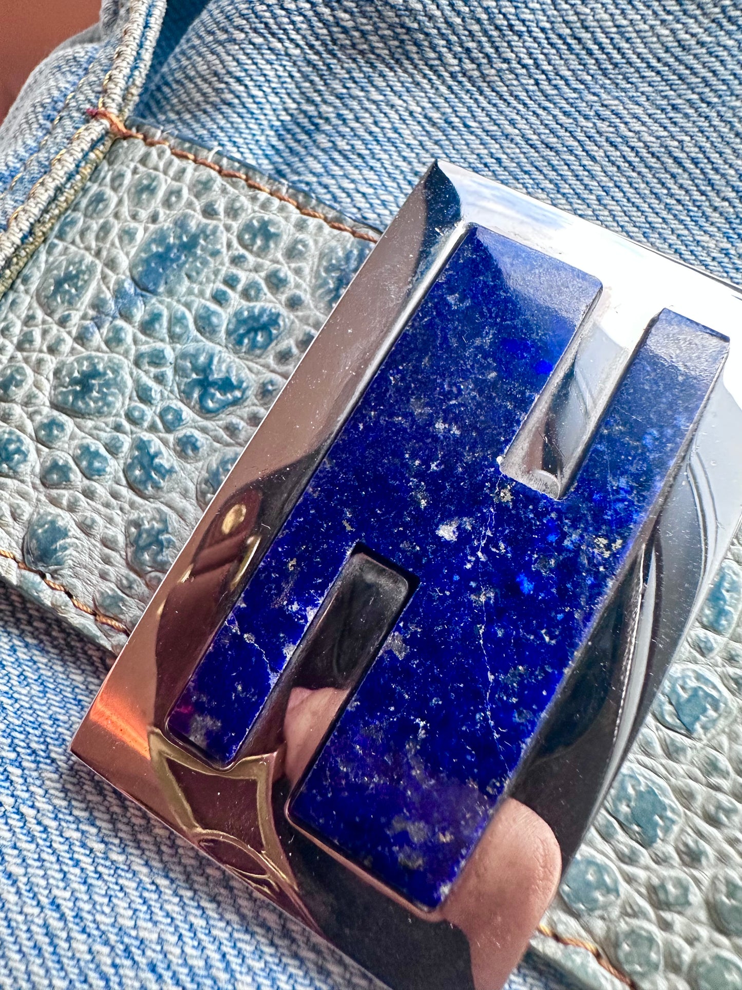 Fendi Denim Lapis Lazuli Exotic Leather Baguette
