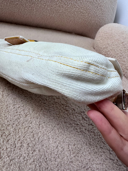 Fendi Yellow Python Trim White Canvas Baguette