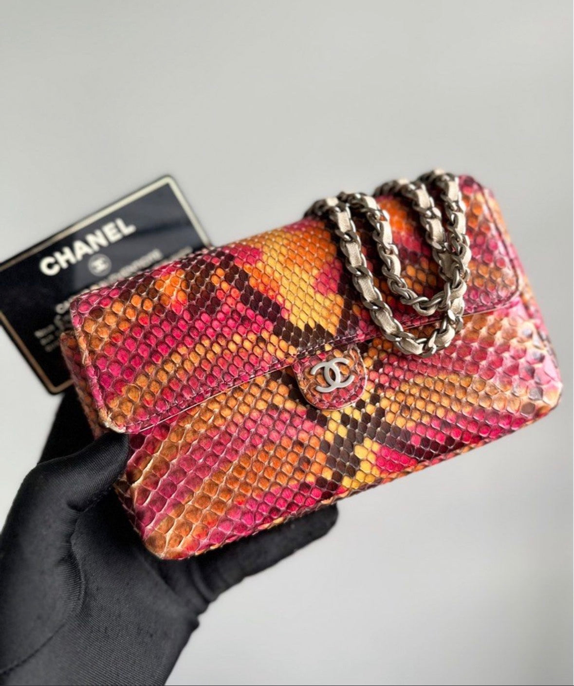 RARE Chanel Multicolour Python Leather Mini Rectangle Single Flap Bag