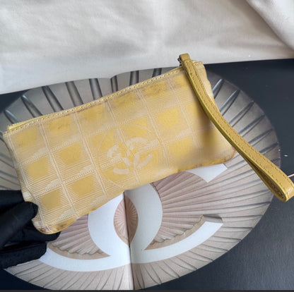 Chanel Travel Line Clutch Pouch Wallet Yellow Canvas