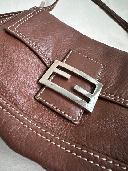 Fendi Brown Leather Small Baguette Bag
