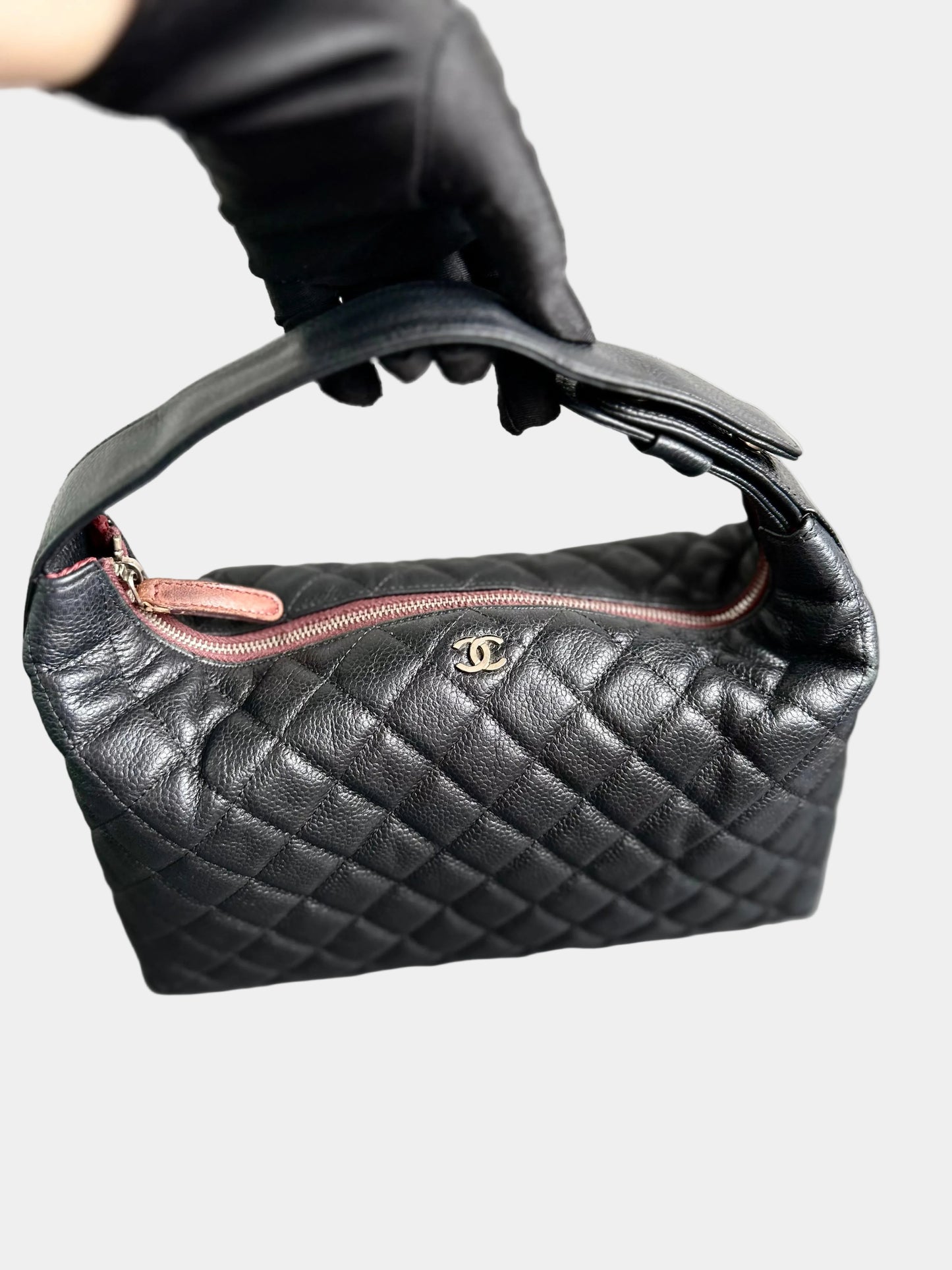 Chanel Caviar Hobo Lunchbox Top Handle Back Silver Hardware