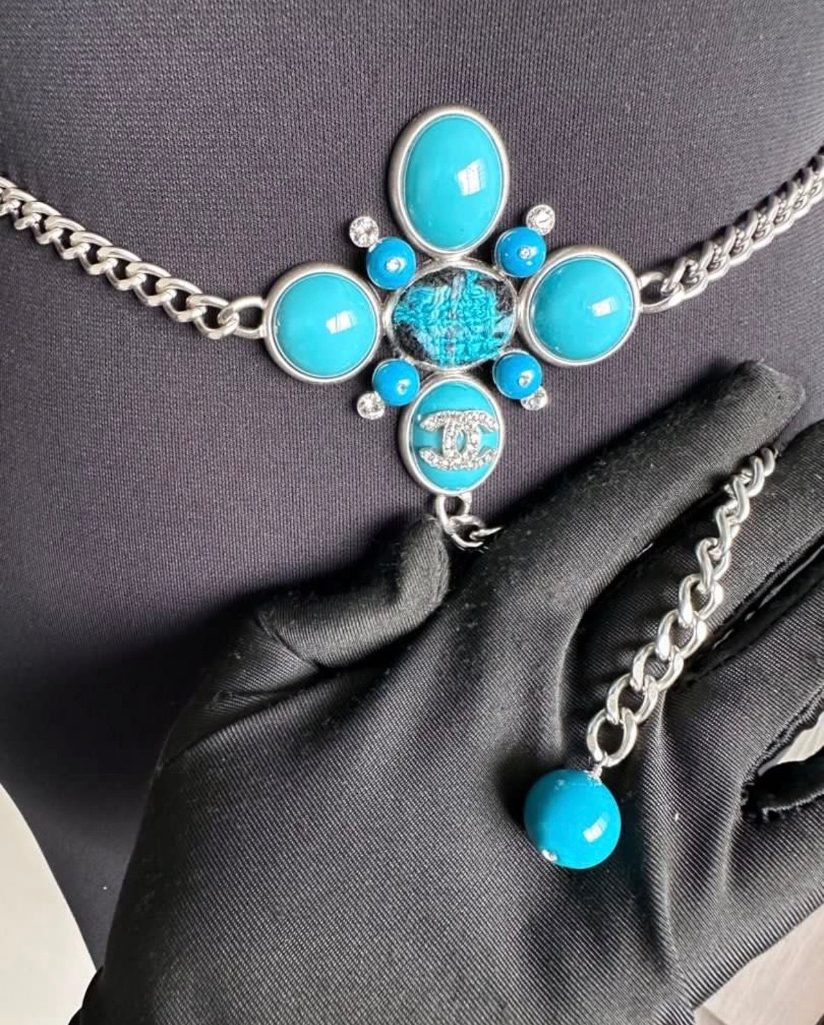 Rare Chanel Gripoix Turquoise Cross Chain Belt / Necklace