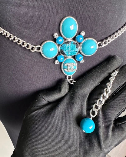 Rare Chanel Gripoix Turquoise Cross Chain Belt / Necklace