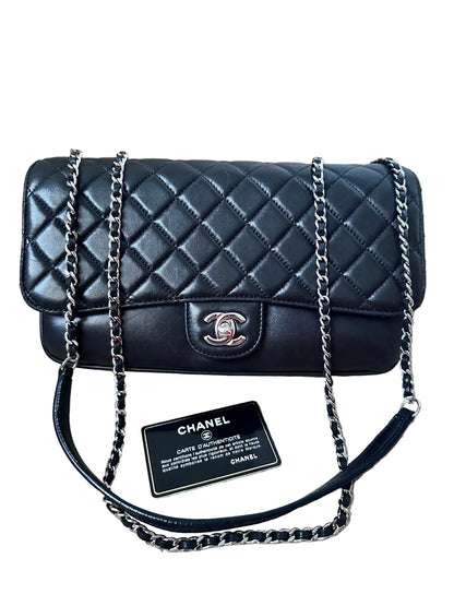 Chanel Quilted Accordion Classic Medium Flap Black SHW