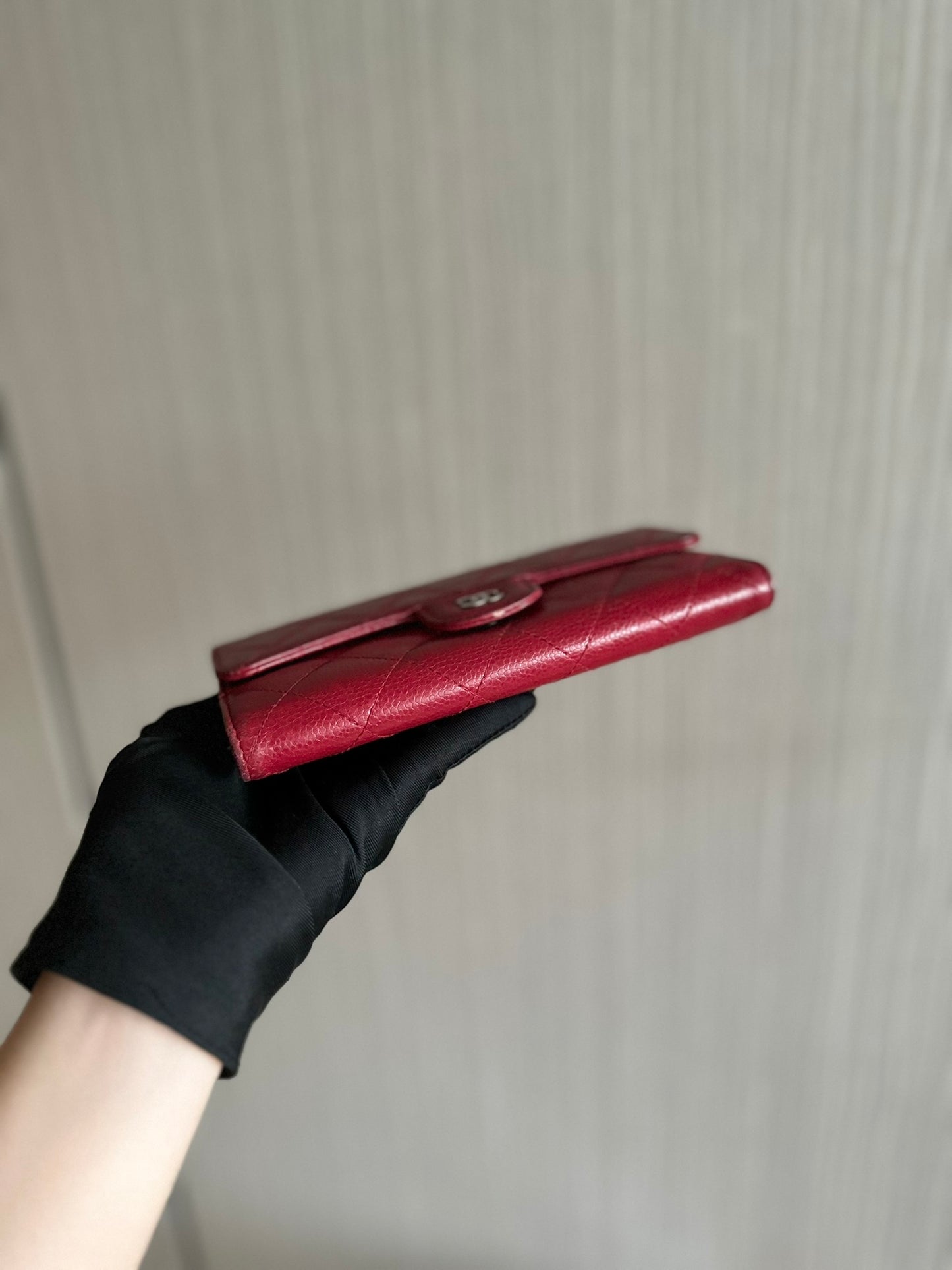 Chanel Caviar Classic Trifold Long Wallet Red Silver Hardware