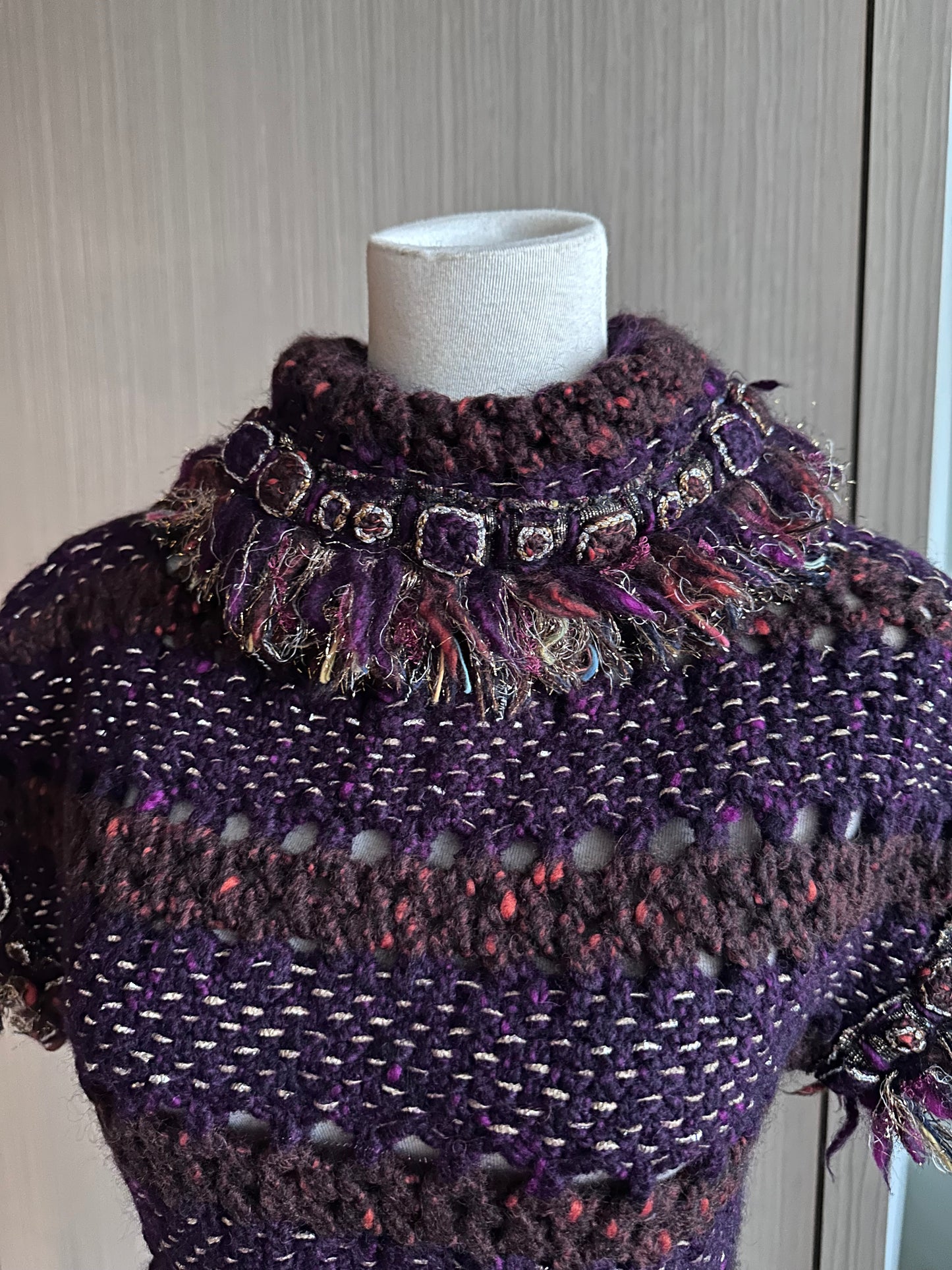 Rare Chanel Egyptian Runway Show Gold Thread Purple Tweed Woven Dress