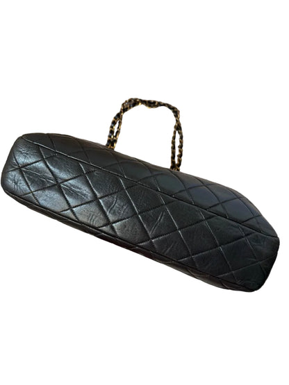 Chanel Black Vintage Quilted Chain Tote Bag 24K Gold Hardware