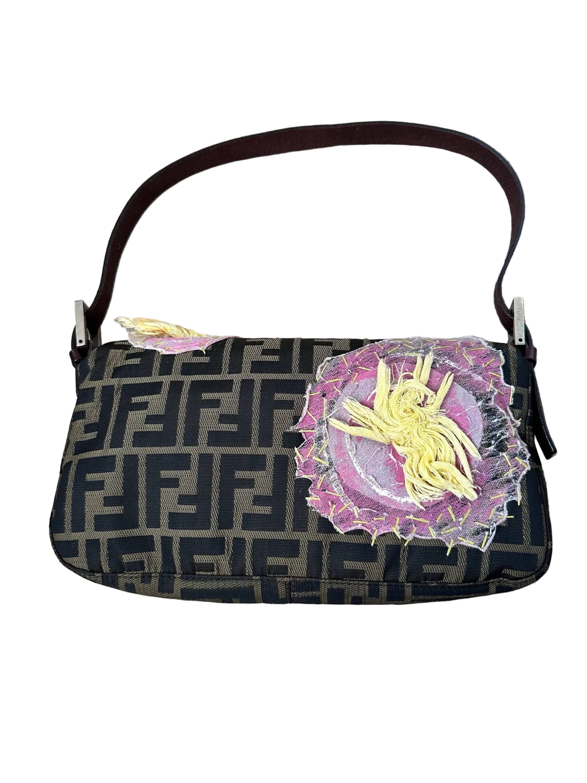 Fendi Embroidered Flower Baguette Pink FF Buckle