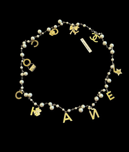 Rare Chanel 2007 Alphabet Logo Icon Charms Long Necklace / Belt