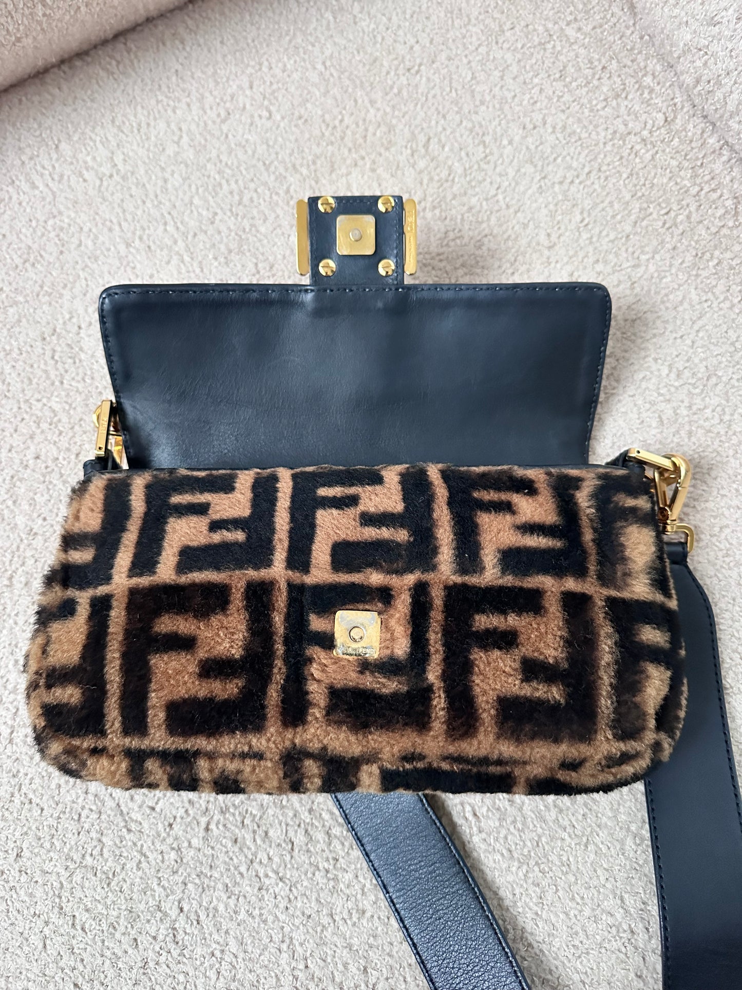 Fendi Shearling Fur Zucca Baguette