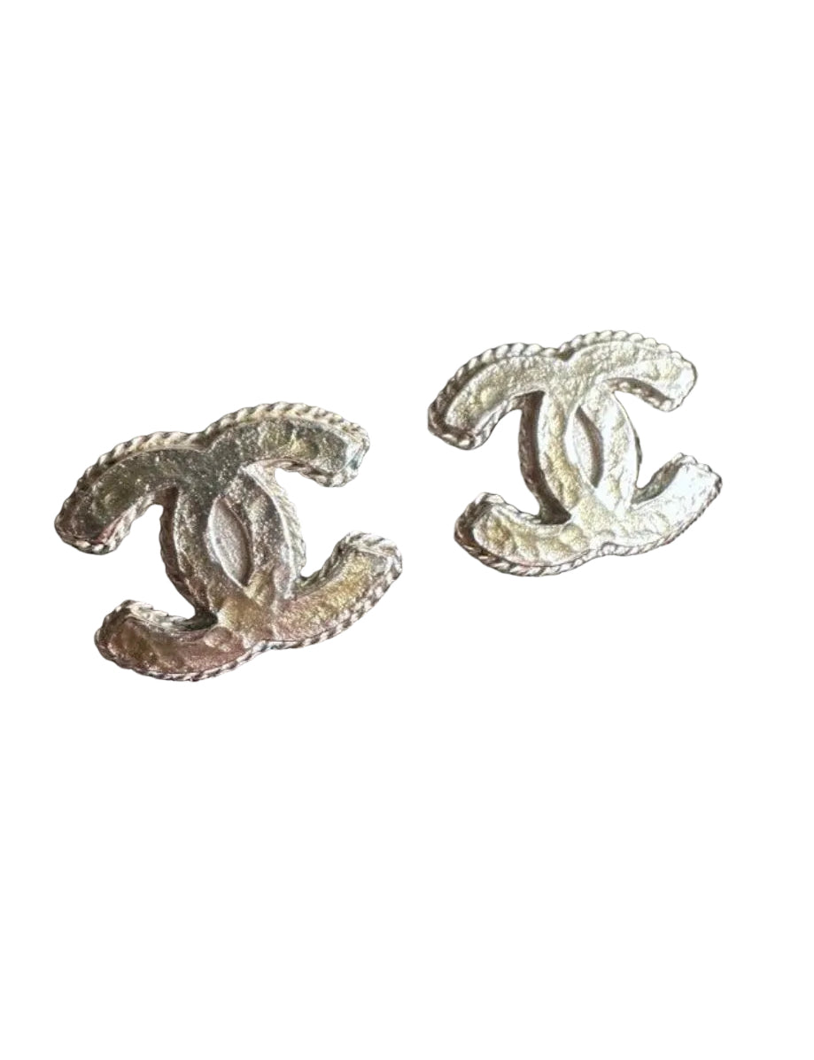 Chanel Classic CC Silver Stud Earrings