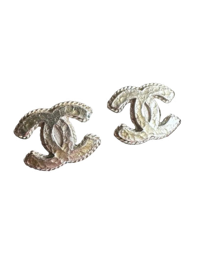 Chanel Classic CC Silver Stud Earrings