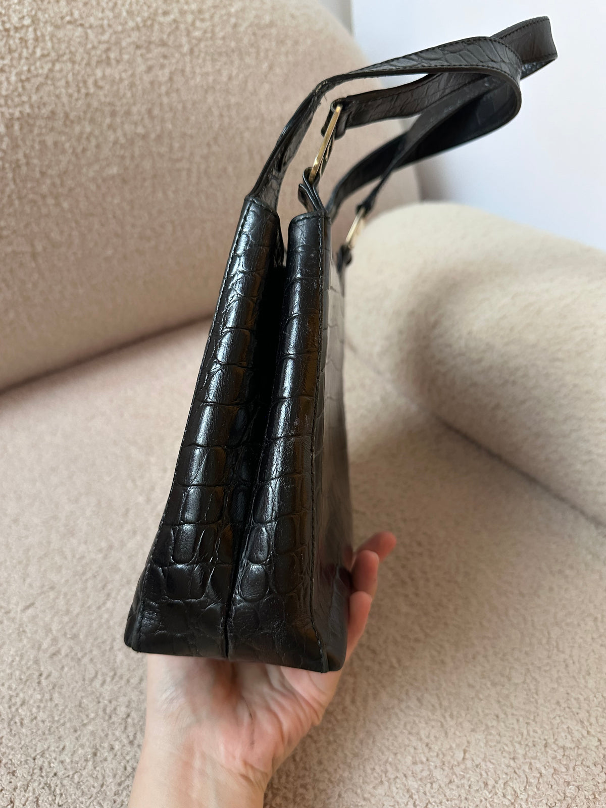 Salvatore Ferragamo Vintage Black Crocodile Embossed Tote Ba