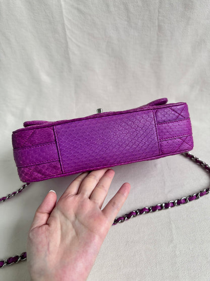 Rare Chanel Jumbo Purple Python Easy Carry Flap Bag