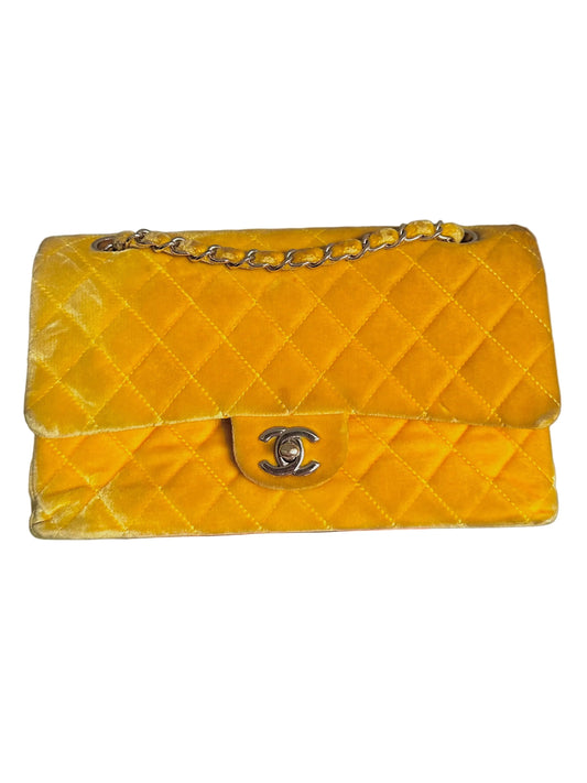 Chanel Medium Classic Flap Yellow Velvet Leather